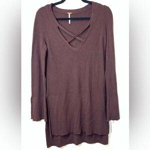 Free People Crisscross Tunic Burgundy Bell Sleeved Sweater Women’s Size XS